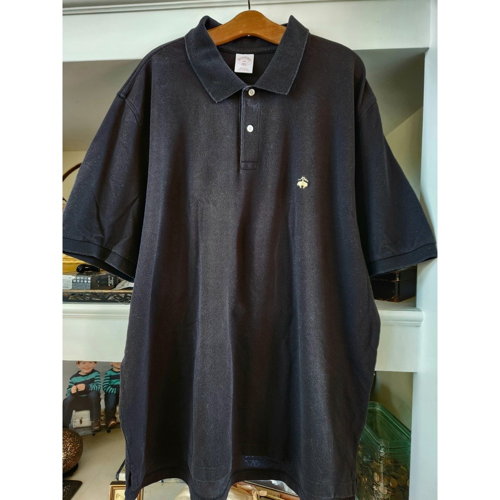 Brooks Brothers Polo Shirt XXL‎ Black Cotton Performance Original Fit Gold Logo